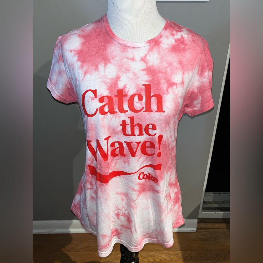 Women’s tie dye catch the wave Coke t-shirt.  Cute red & white shirt.Size small.
